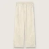 Pantalon de survêtement unisexe en coton et lin rayé écru et sable