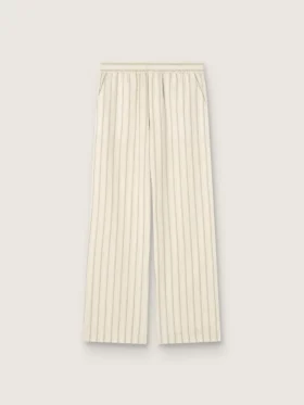 Pantalon de survêtement unisexe en coton et lin rayé écru et sable