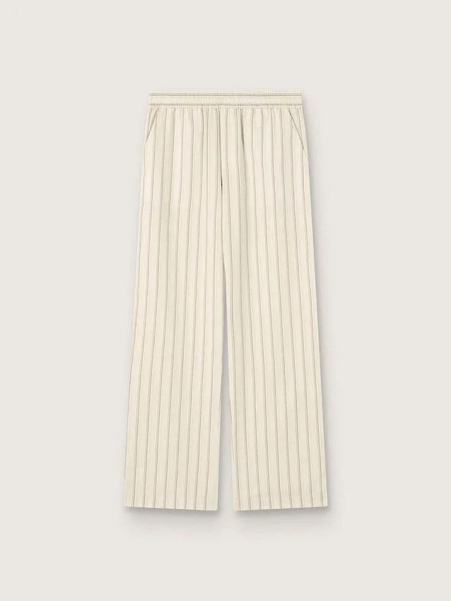 Pantalon de survêtement unisexe en coton et lin rayé écru et sable