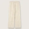 Pantalon de survêtement unisexe en coton et lin rayé écru et sable