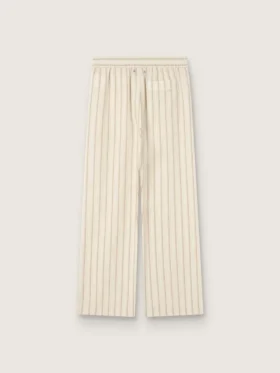 Pantalon de survêtement unisexe en coton et lin rayé écru et sable