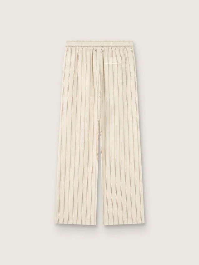 Pantalon de survêtement unisexe en coton et lin rayé écru et sable