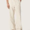 Pantalon de survêtement unisexe en coton et lin rayé écru et sable