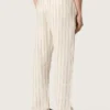 Pantalon de survêtement unisexe en coton et lin rayé écru et sable