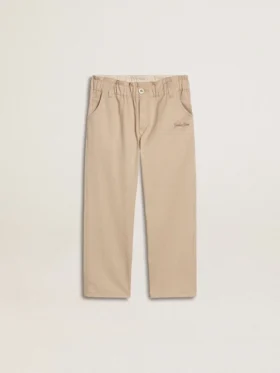 Pantalon en coton beige brodé pour filles