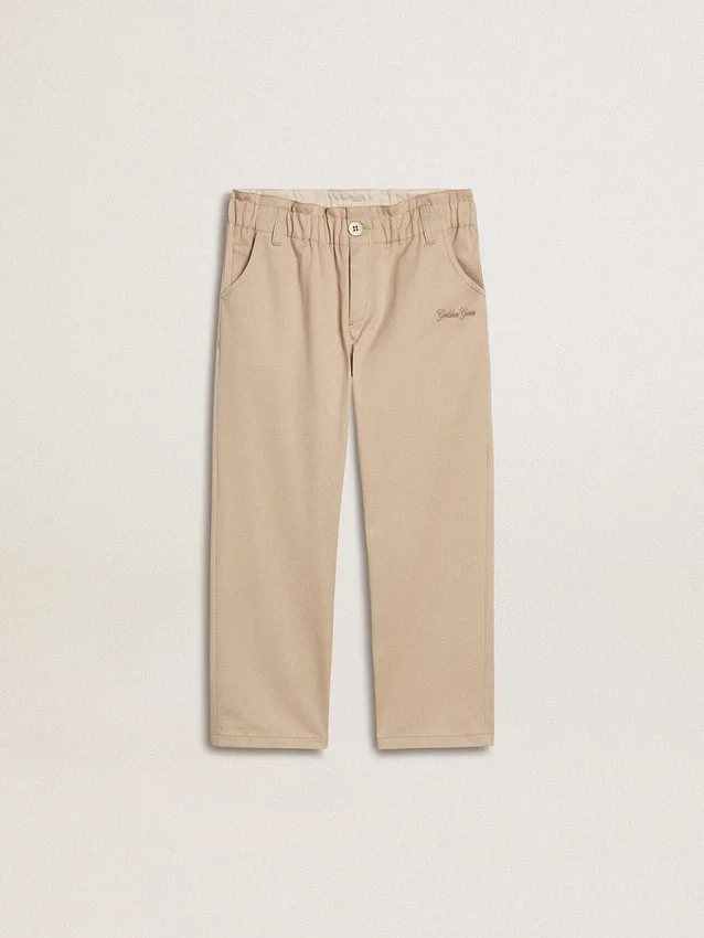 Pantalon en coton beige brodé pour filles