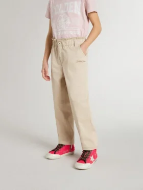 Pantalon en coton beige brodé pour filles