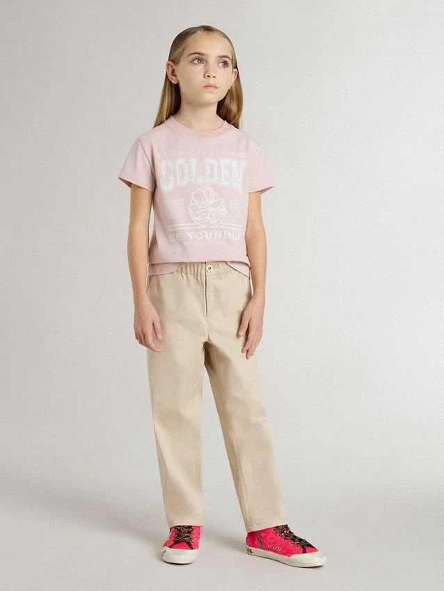 Pantalon en coton beige brodé pour filles