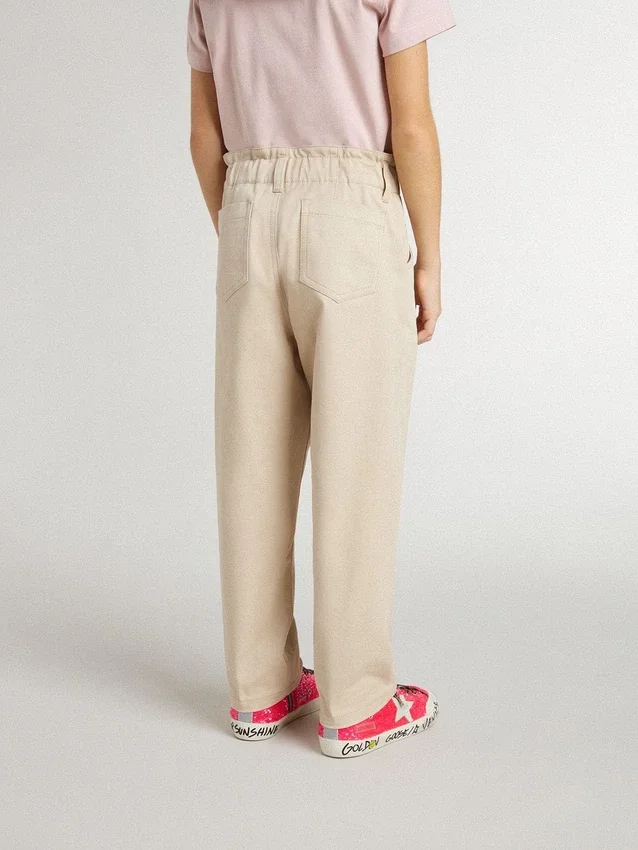 Pantalon en coton beige brodé pour filles