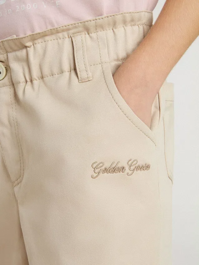 Pantalon en coton beige brodé pour filles