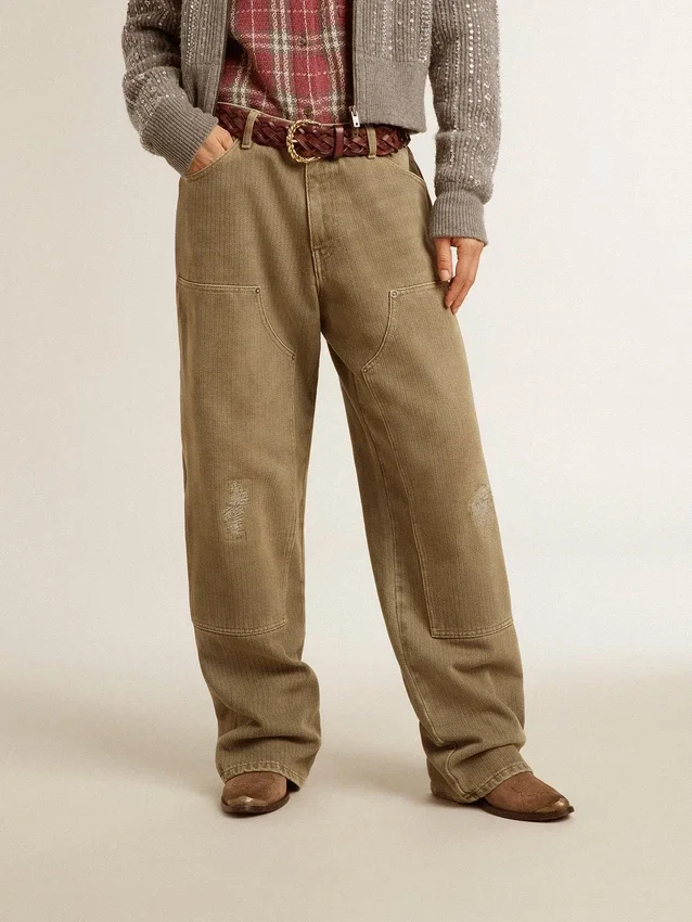 Pantalon en coton effet vieilli pour femme