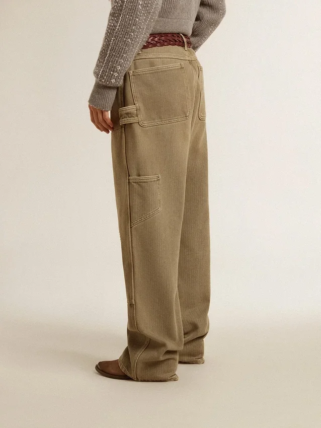 Pantalon en coton effet vieilli pour femme