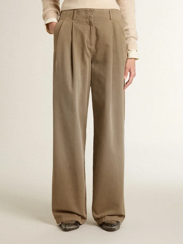 Pantalon en coton kaki pour femme