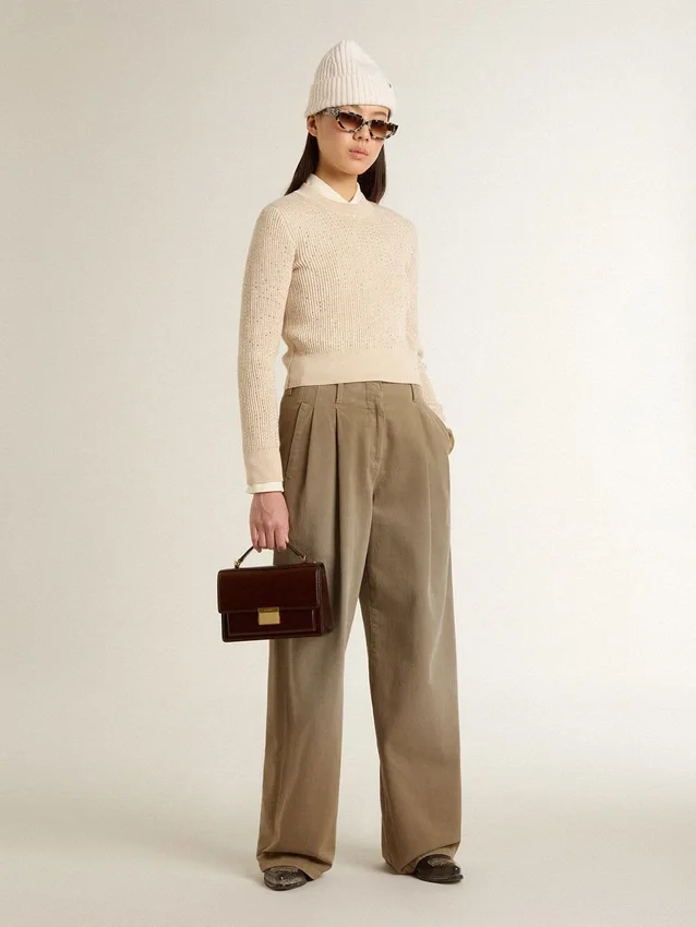Pantalon en coton kaki pour femme
