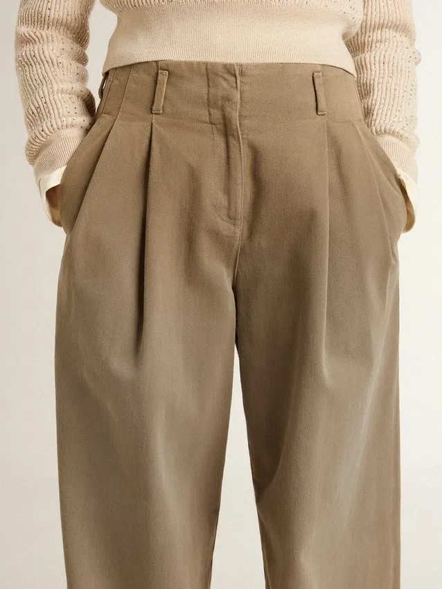 Pantalon en coton kaki pour femme