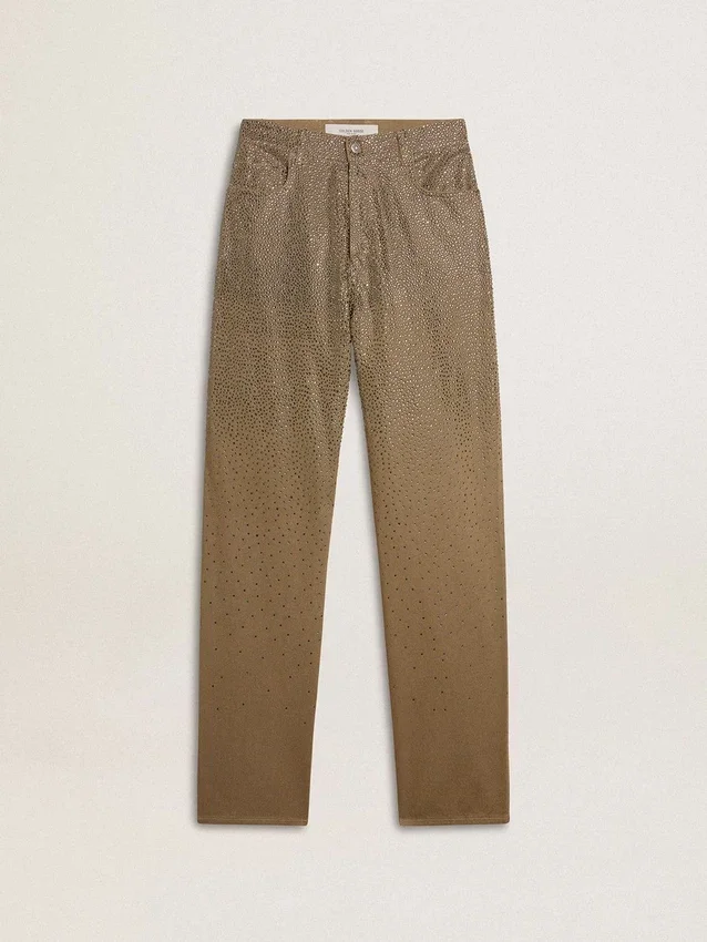 Pantalon en coton kaki pour femme avec effet dégradé Swarovski