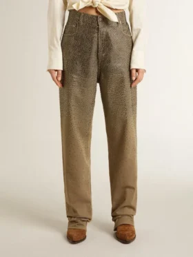 Pantalon en coton kaki pour femme avec effet dégradé Swarovski