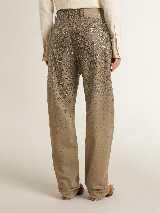 Pantalon en coton kaki pour femme avec effet dégradé Swarovski