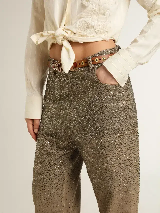 Pantalon en coton kaki pour femme avec effet dégradé Swarovski