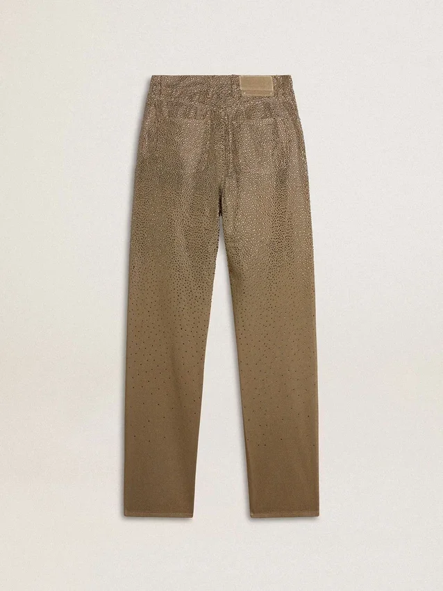Pantalon en coton kaki pour femme avec effet dégradé Swarovski
