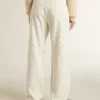 Pantalon en denim blanc pour femme avec perles et cristaux
