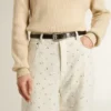 Pantalon en denim blanc pour femme avec perles et cristaux
