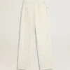 Pantalon en denim blanc pour femme avec perles et cristaux