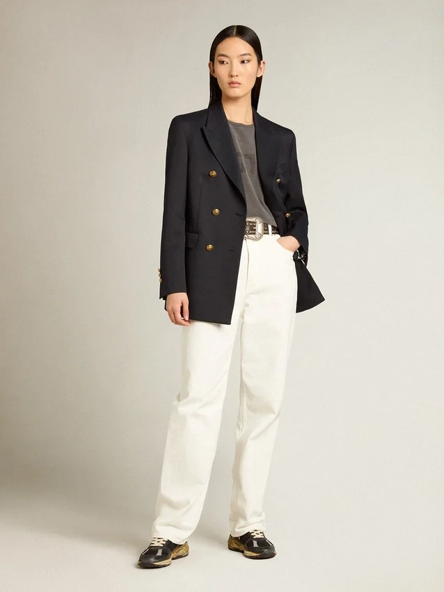 Pantalon en denim de coton blanc optique pour femme