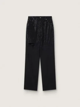 Pantalon en denim de coton pour femme avec décorations en cristaux à effet ombré