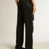 Pantalon en denim de coton pour femme avec décorations en cristaux à effet ombré