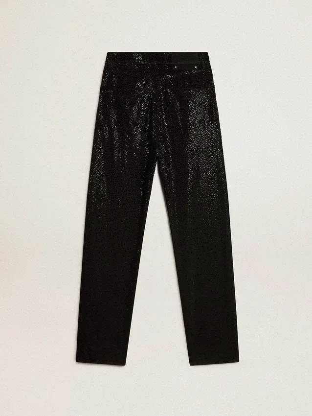 Pantalon en denim de coton pour femme avec décorations en cristaux à effet ombré