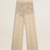 Pantalon en dentelle transparente couleur crème pour femme