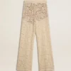 Pantalon en dentelle transparente couleur crème pour femme