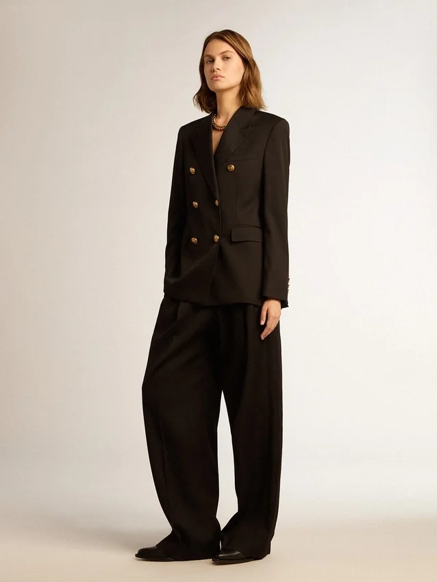 Pantalon en gabardine de laine noire pour femme
