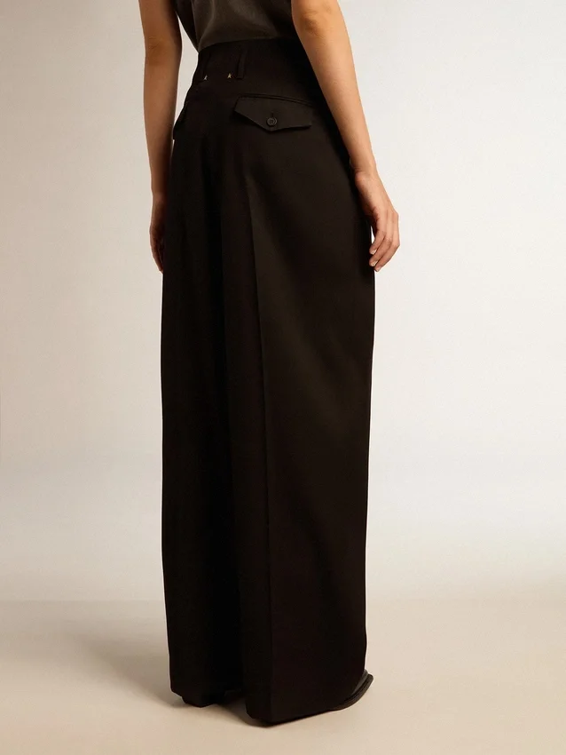 Pantalon en gabardine de laine noire pour femme