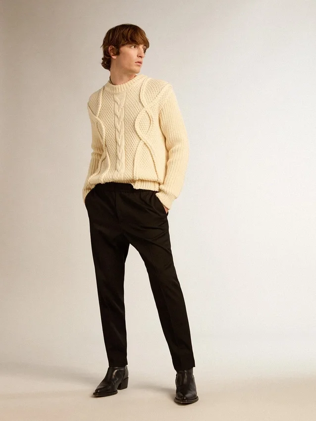 Pantalon en gabardine de laine noire pour homme