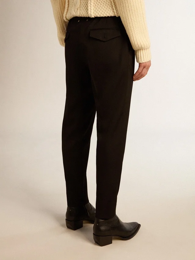 Pantalon en gabardine de laine noire pour homme