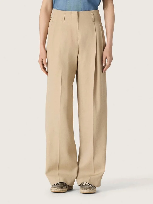 Pantalon en gabardine de laine pour femme, couleur sable