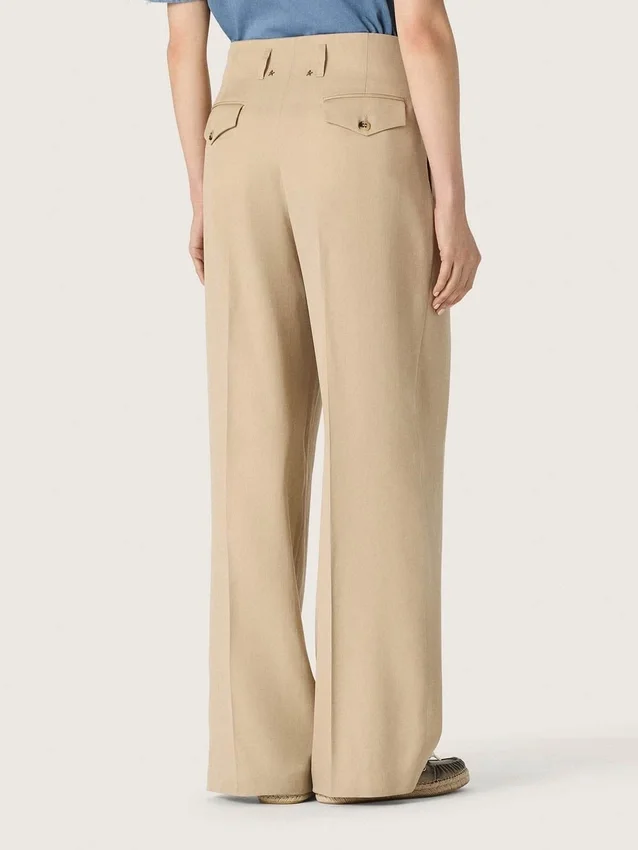 Pantalon en gabardine de laine pour femme, couleur sable