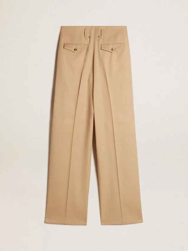 Pantalon en gabardine de laine pour femme, couleur sable