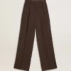 Pantalon en laine vierge marron pour femme