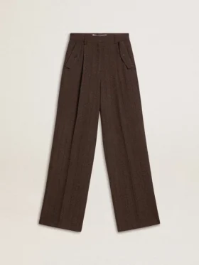 Pantalon en laine vierge marron pour femme