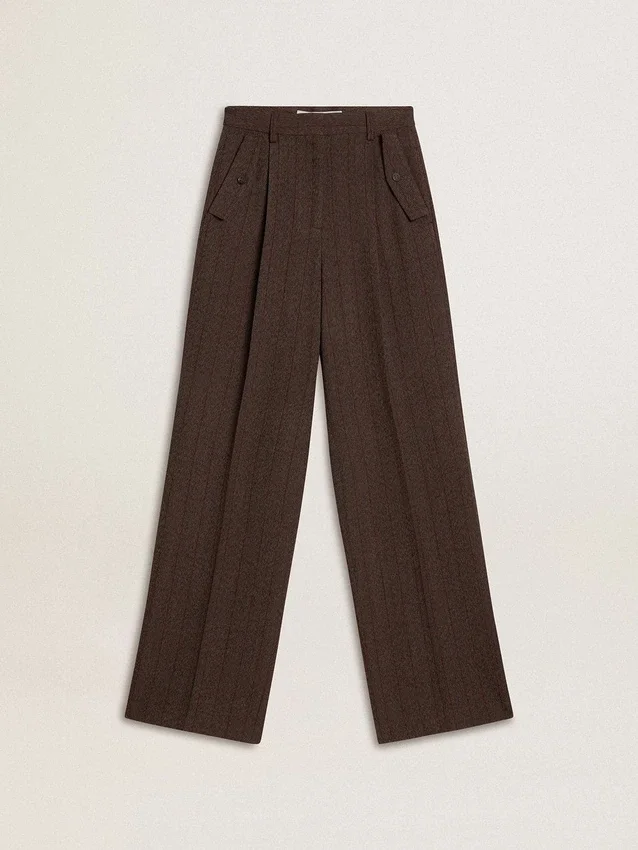 Pantalon en laine vierge marron pour femme