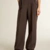 Pantalon en laine vierge marron pour femme