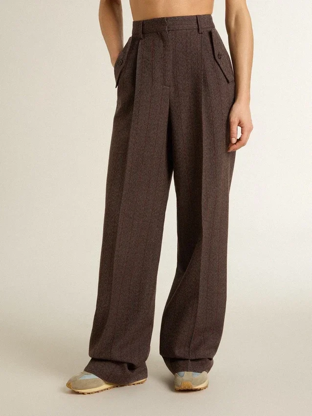 Pantalon en laine vierge marron pour femme