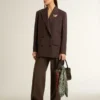Pantalon en laine vierge marron pour femme