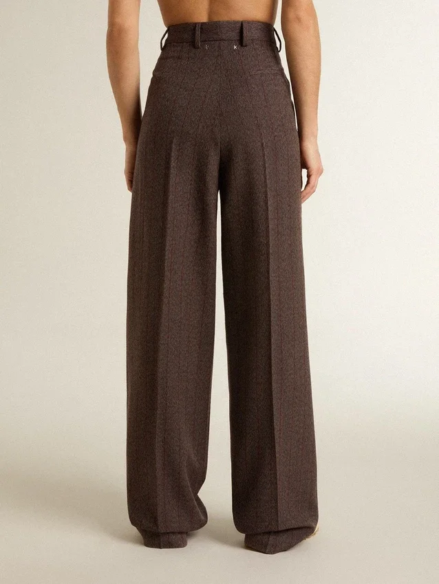 Pantalon en laine vierge marron pour femme