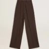 Pantalon en laine vierge marron pour femme