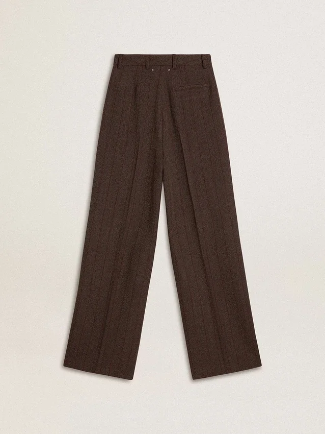 Pantalon en laine vierge marron pour femme