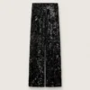 Pantalon en tulle pour femme avec broderie florale en paillettes noires